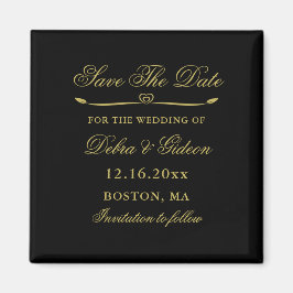 黒エレガントと金ゴールドのハートが栄える日付を保存 マグネット