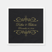 黒エレガントと金ゴールドのハートが栄え結婚る スタンダードカクテルナプキン (正面)