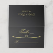 黒エレガントと金ゴールドのハートが栄え結婚る プレイスカード (外部開封)