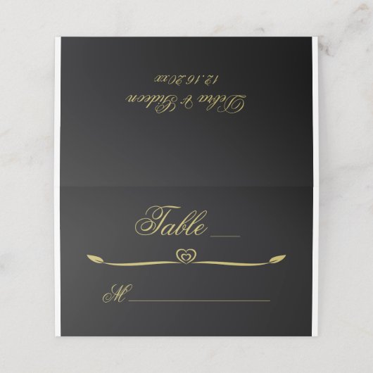 黒エレガントと金ゴールドのハートが栄え結婚る プレイスカード (外部開封)