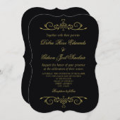黒エレガントと金ゴールドのハートが栄え結婚る 招待状 (正面/裏面)