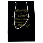 黒エレガントと金ゴールドのハートが花開く ミディアムペーパーバッグ (正面)