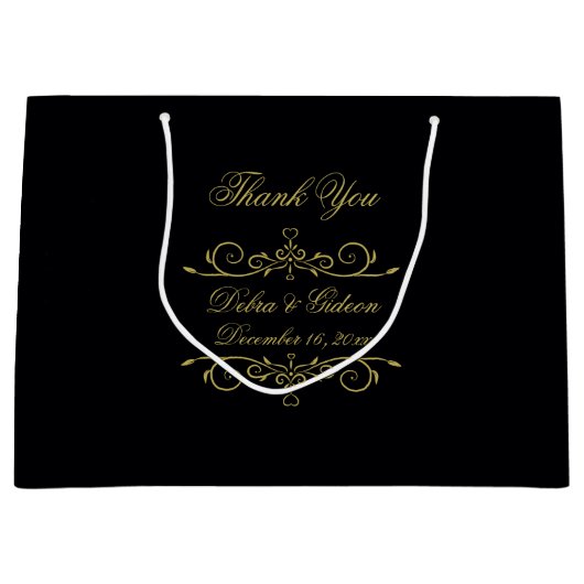 黒エレガントと金ゴールドのハートが花開く ラージペーパーバッグ (正面)