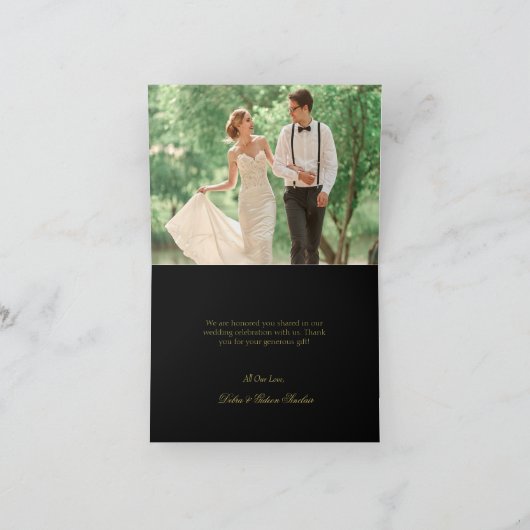 黒エレガントと金ゴールドのハート結婚に感謝 サンキューカード (内部)