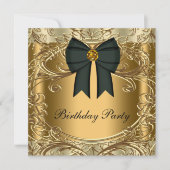 黒エレガントと金ゴールドのバースデーパーティ招待状 招待状 (正面)