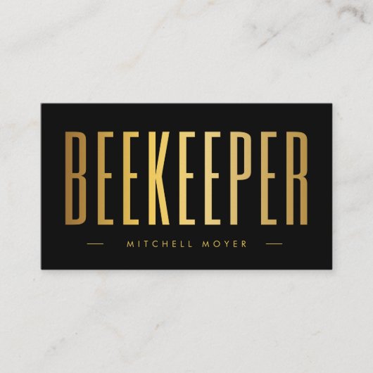 黒エレガントと金ゴールドのビーキーパーQRコードとロゴ 名刺 (正面)