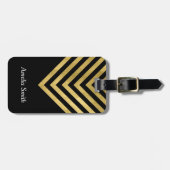 黒エレガントと金ゴールドのフェイク幾何学的な荷物タグ ラゲッジタグ (正面横)