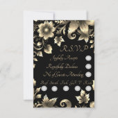 黒エレガントと金ゴールドのフローラのセ結婚ット 出欠カード (正面)