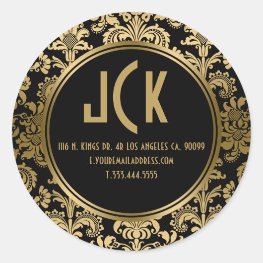 黒エレガントと金ゴールドのフローラのマスクのパターン ラウンドシール (正面)