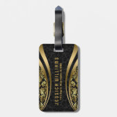 黒エレガントと金ゴールドのフローラのマスクのパターン ラゲッジタグ (裏面縦)