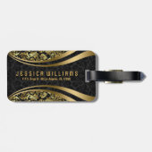 黒エレガントと金ゴールドのフローラのマスクのパターン ラゲッジタグ (裏面横)