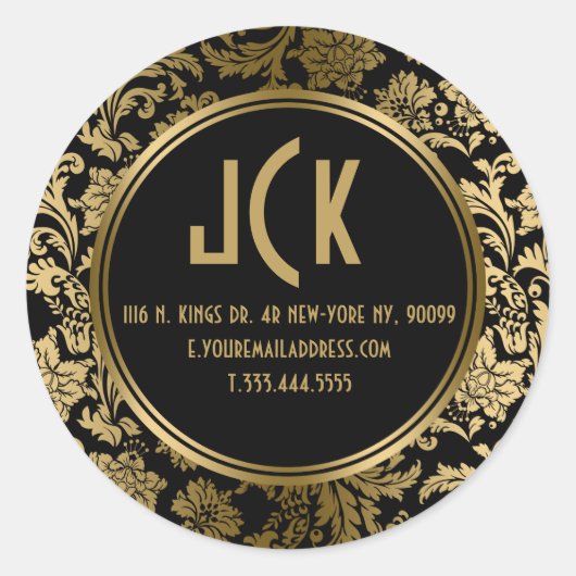 黒エレガントと金ゴールドのフローラのマスク2パターン ラウンドシール (正面)
