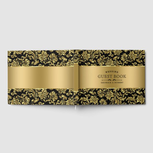 黒エレガントと金ゴールドのフローラのマスク ゲストブック (全面)