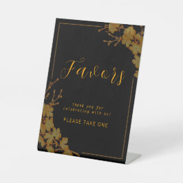 黒エレガントと金ゴールドのフローラの好意のサイン 台座サイン