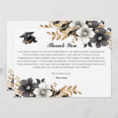 黒エレガントと金ゴールドのフローラサンキューカード 招待状 (正面/裏面)