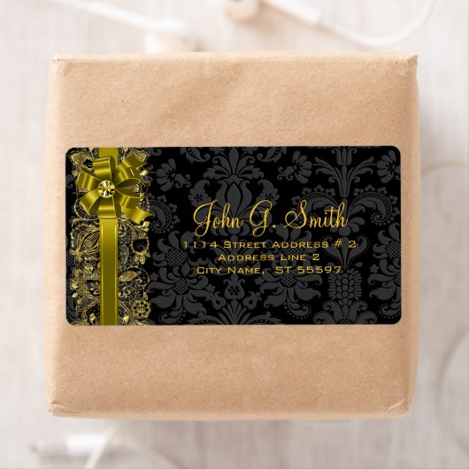 黒エレガントと金ゴールドのフローラダマスクとレース ラベル