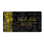 黒エレガントと金ゴールドのフローラダマスクとレース ラベル (正面)