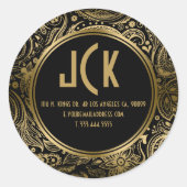 黒エレガントと金ゴールドのフローラペイズリーパターン ラウンドシール (正面)