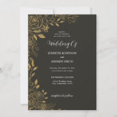 黒エレガントと金ゴールドのフローラ結婚式招待状 招待状 (正面)