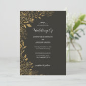 黒エレガントと金ゴールドのフローラ結婚式招待状 招待状 (スタンド正面)