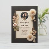 黒エレガントと金ゴールドのフローラ結婚式招待状 招待状 (スタンド正面)