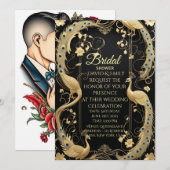 黒エレガントと金ゴールドのフローラ結婚式招待状 招待状 (正面/裏面)