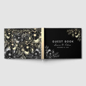 黒エレガントと金ゴールドのフローラ結婚 ゲストブック (全面)
