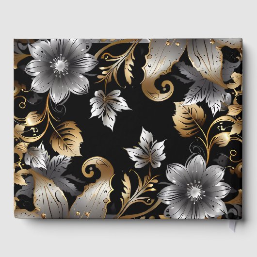 黒エレガントと金ゴールドのフローラ結婚 ゲストブック (裏面)