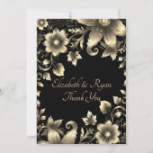 黒エレガントと金ゴールドのフローラ結婚 サンキューカード (正面)