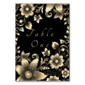 黒エレガントと金ゴールドのフローラ結婚 テーブルナンバー (正面)
