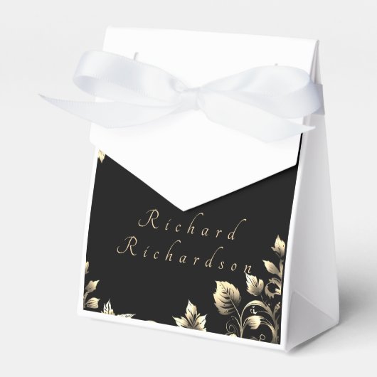 黒エレガントと金ゴールドのフローラ結婚 フェイバーボックス (正面サイド)