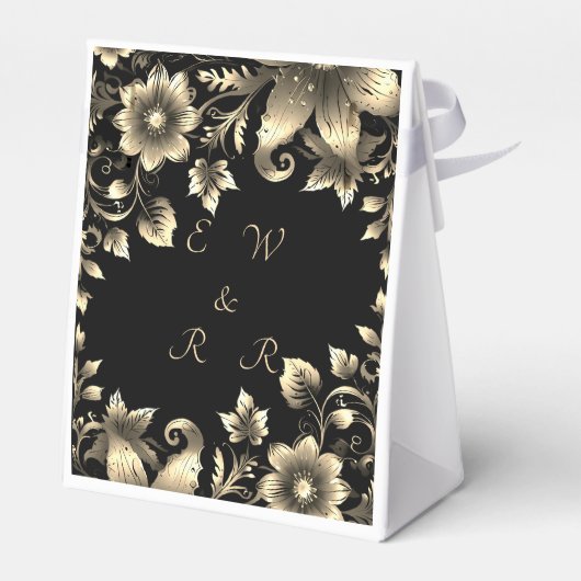 黒エレガントと金ゴールドのフローラ結婚 フェイバーボックス (裏面サイド)