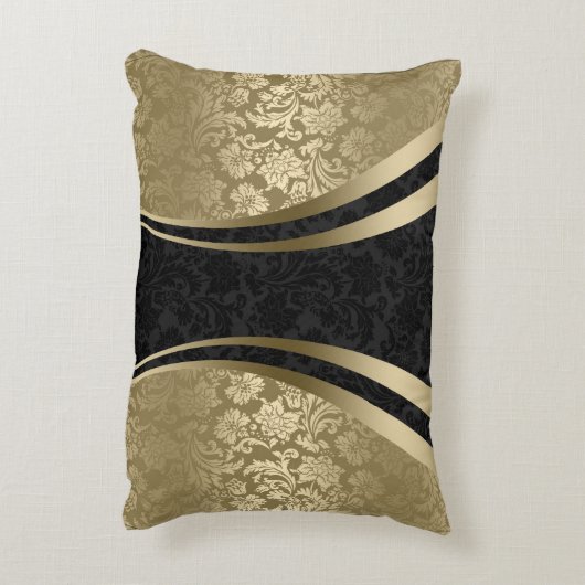 黒エレガントと金ゴールドのフローラ アクセントクッション (裏面(縦))