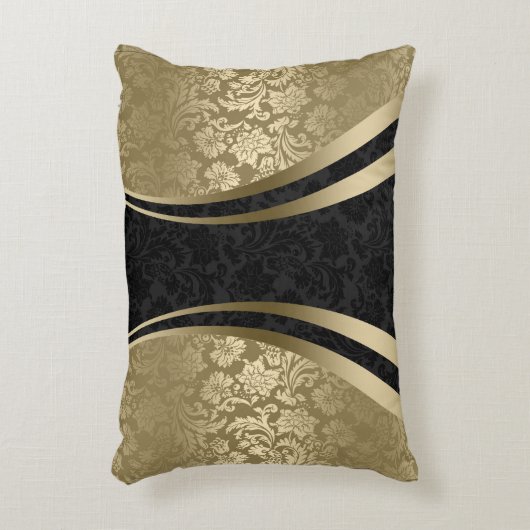 黒エレガントと金ゴールドのフローラ アクセントクッション (正面(垂直))