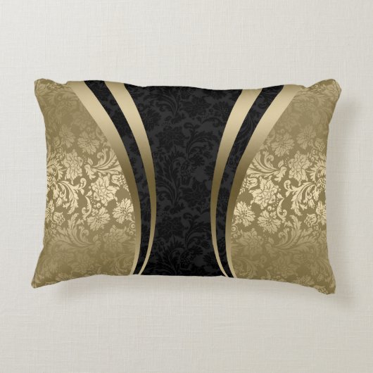 黒エレガントと金ゴールドのフローラ アクセントクッション (裏面)