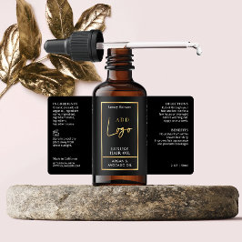 黒エレガントと金ゴールドのヘア油スポイトボトルラベル ラベル