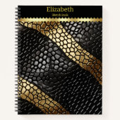 黒エレガントと金ゴールドのヘビの皮の模様 ノートブック (正面)