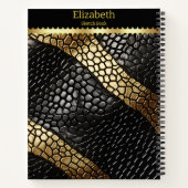 黒エレガントと金ゴールドのヘビの皮の模様 ノートブック (裏面)