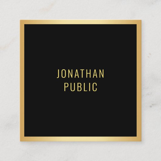 黒エレガントと金ゴールドのミニマモダンリストテンプレート スクエア名刺 (正面)
