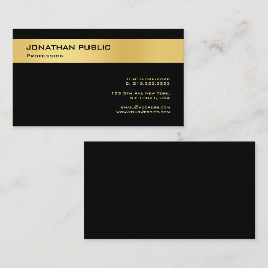黒エレガントと金ゴールドのミニマモダンリストテンプレート 名刺 (正面/裏面)