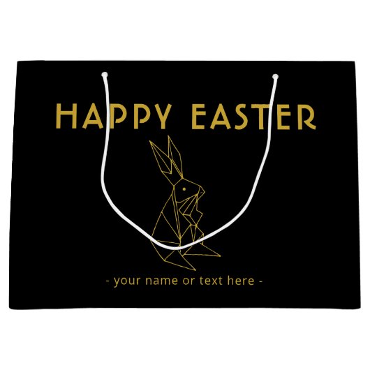 黒エレガントと金ゴールドのミニマルイースターバニー ラージペーパーバッグ (正面)