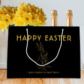 黒エレガントと金ゴールドのミニマルイースターバニー ラージペーパーバッグ