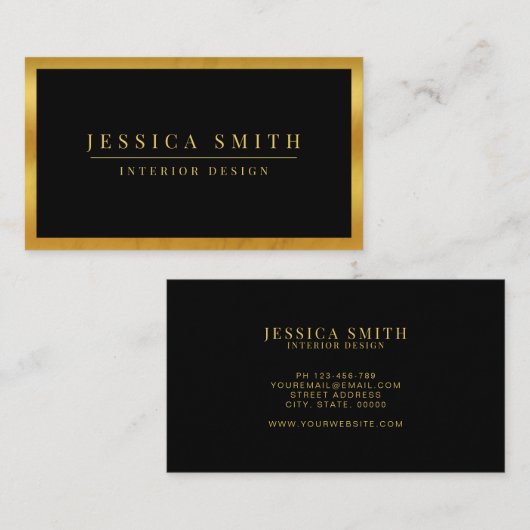 黒エレガントと金ゴールドのモダンプロフェッショナル 名刺 (正面/裏面)