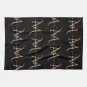 黒エレガントと金ゴールドのモノグラムスクリプト名 キッチンタオル (横)
