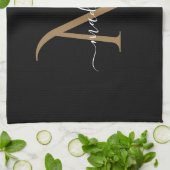 黒エレガントと金ゴールドのモノグラムスクリプト名 キッチンタオル (折り畳み)