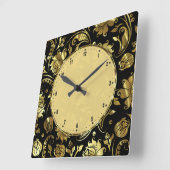 黒エレガントと金ゴールドのヴィンテージフローラのマスク スクエア壁時計 (傾斜)