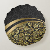 黒エレガントと金ゴールドのヴィンテージフローラのマスク ラウンドクッション (裏面)