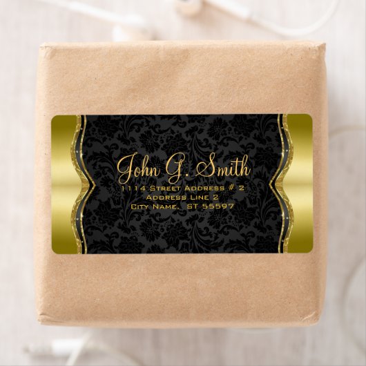 黒エレガントと金ゴールドのヴィンテージフローラのマスク ラベル (インサイチュ)