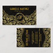 黒エレガントと金ゴールドのヴィンテージフローラのマスク 名刺 (正面/裏面)