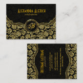 黒エレガントと金ゴールドのヴィンテージフローラのマスク 名刺 (正面/裏面)